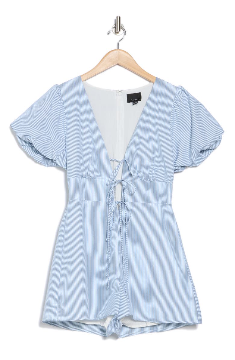 LUMIERE Plunge Tie Front Puff Sleeve Romper, Alternate, color, 