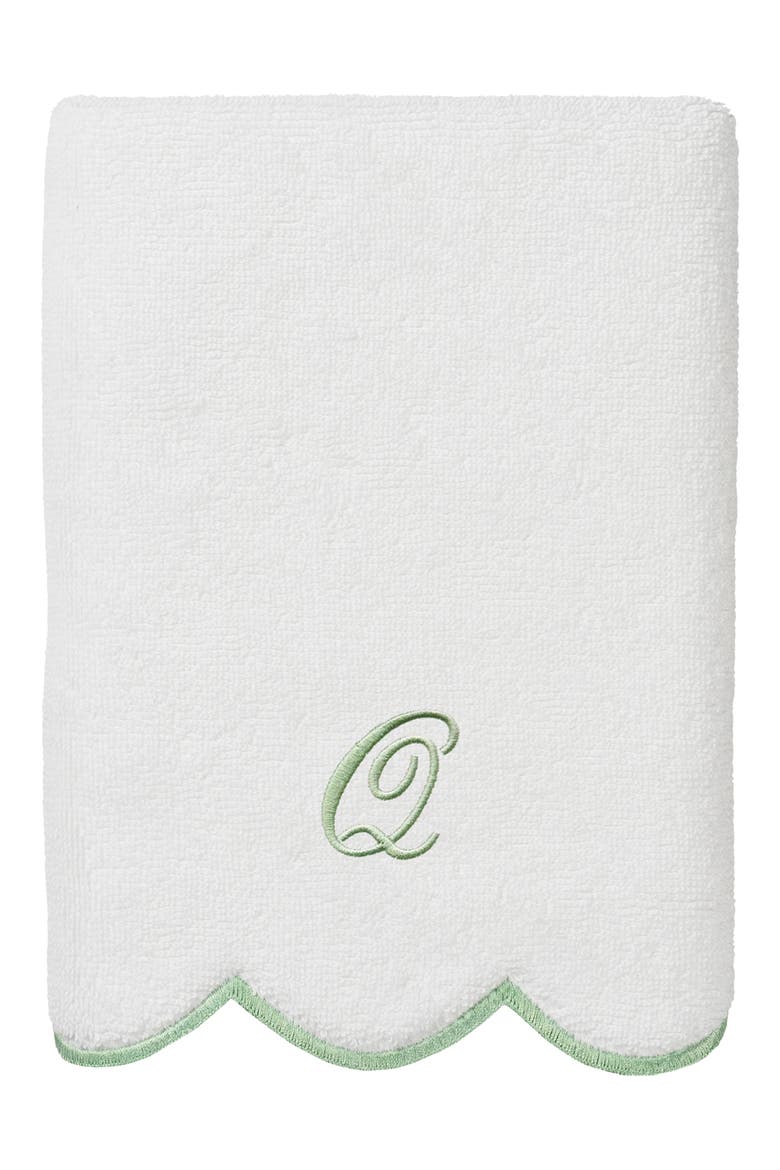 Adornia Scallop Initial 3-Piece Towel Set, Alternate, color, WHITE/ GREEN Q