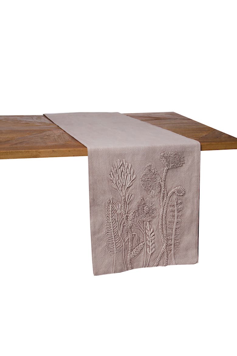 Natural Blooms Vintage 100% Cotton Table Runner 14" x 72", Main, color, Gray