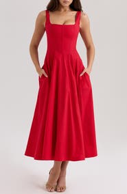 HOUSE OF CB Mariabella Lace-Up Stretch Cotton Midi Dress