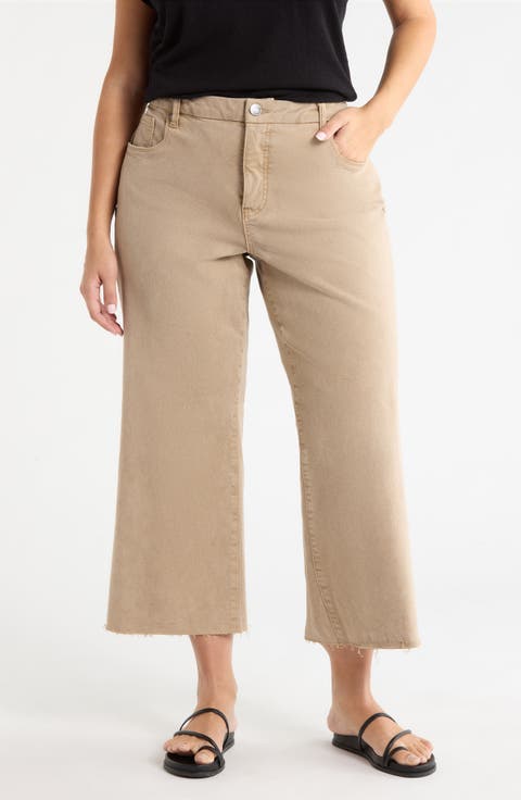 Meg Fab Ab Raw Hem High Waist Ankle Wide Leg Jeans (Chai) (Plus)