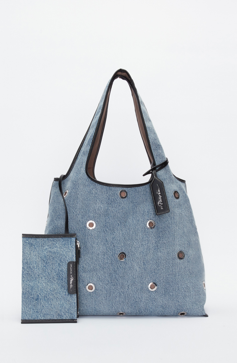 3.1 Phillip Lim Denim Market Tote with Grommets, Alternate, color, Washed Indigo