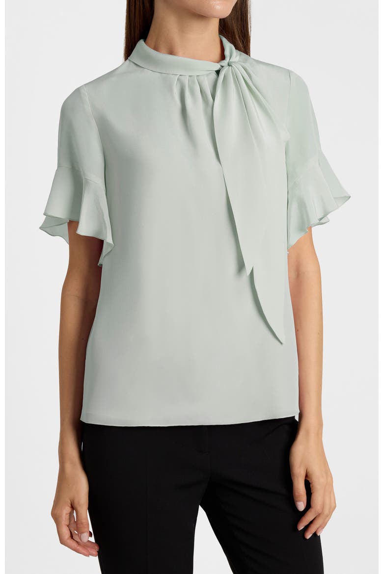 Athena Short Sleeve Silk Blouse, Alternate, color, Blue Agave