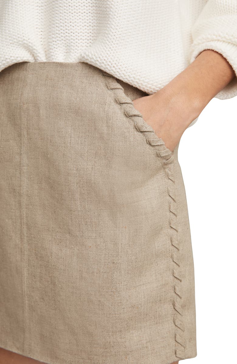 Reiss Nikita Whipstitch Linen Miniskirt, Alternate, color, Neutral