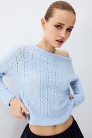 H&M Pointelle-knit Off-the-shoulder Jumper