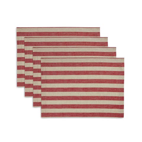 Linen Placemats Set of 4, 14 x 19 Inch for Dining Table, Holiday and Everyday Table Decor - Sorrento Stripe