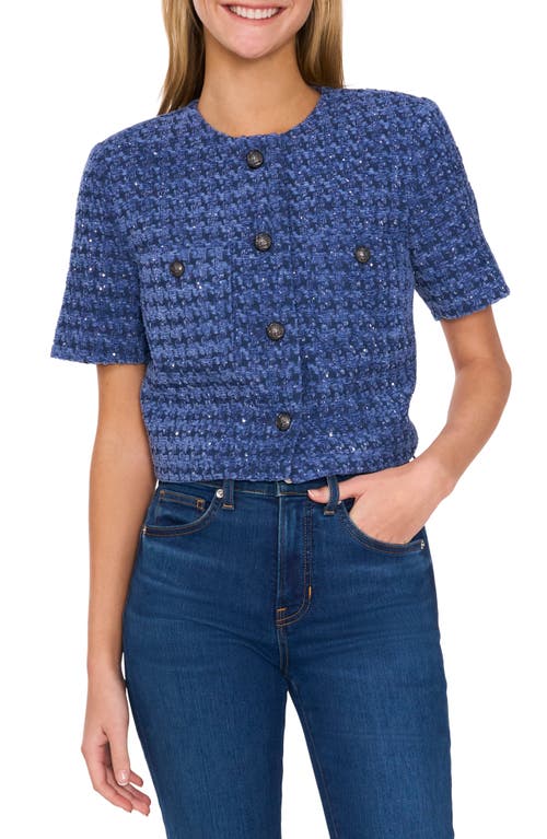 Shop Cece Crop Tweed Jacket In Ocean Blue