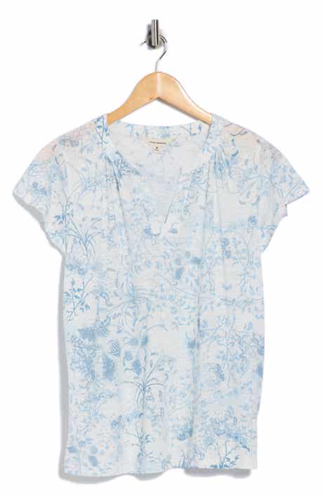 Lucky Brand Floral Split Neck Cotton Blend T-Shirt