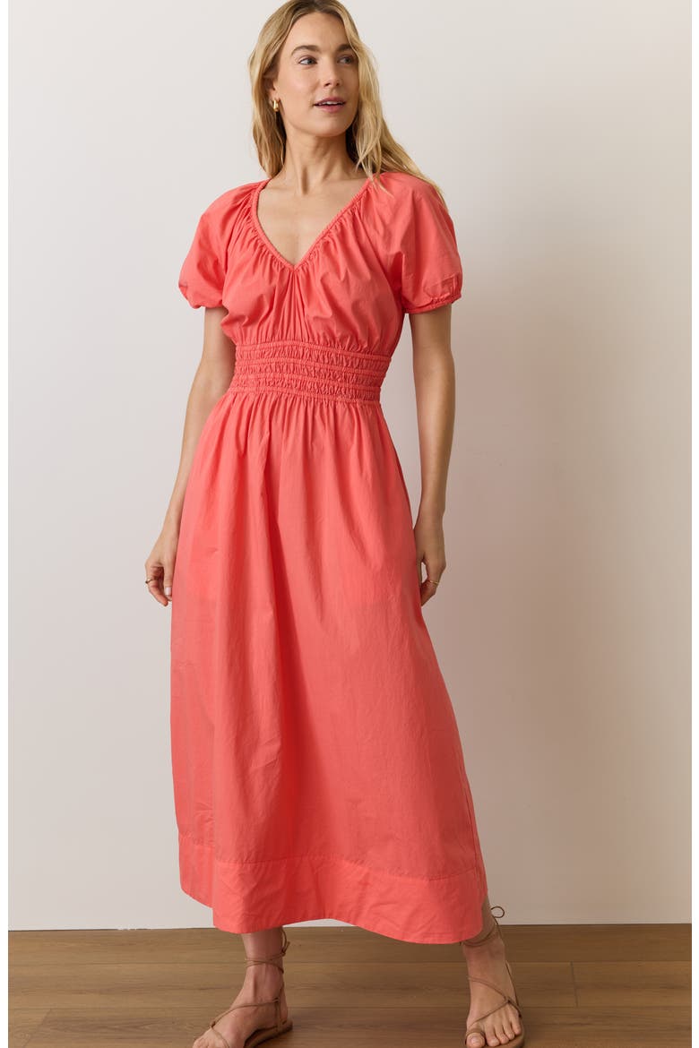 Short Sleeve Poplin Midi Dress, Alternate, color, CORAL