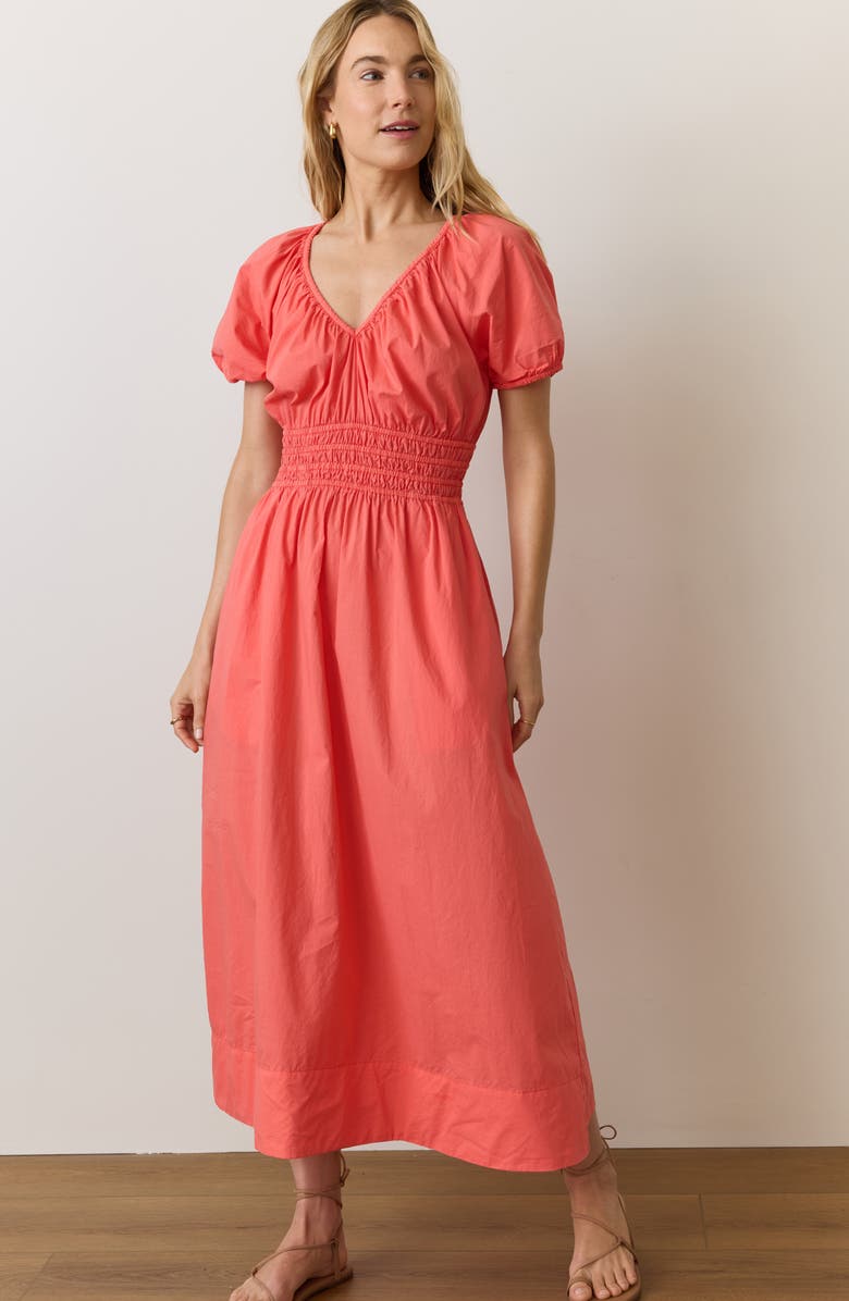 Marine Layer Short Sleeve Poplin Midi Dress, Alternate, color, Coral