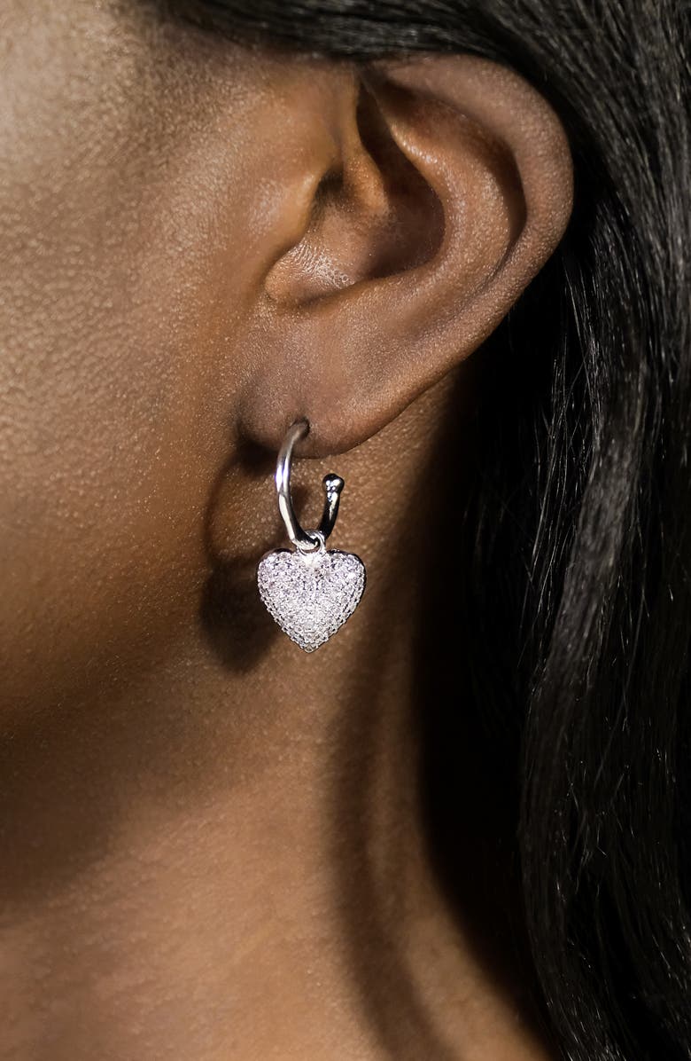 Sterling Forever Disco Heart Hoop Earrings, Alternate, color, Silver