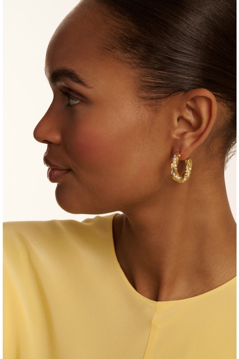 Tiyaa Twisted Faux Pearl Hoop Earrings, Alternate, color, GOLD TONE PEARL