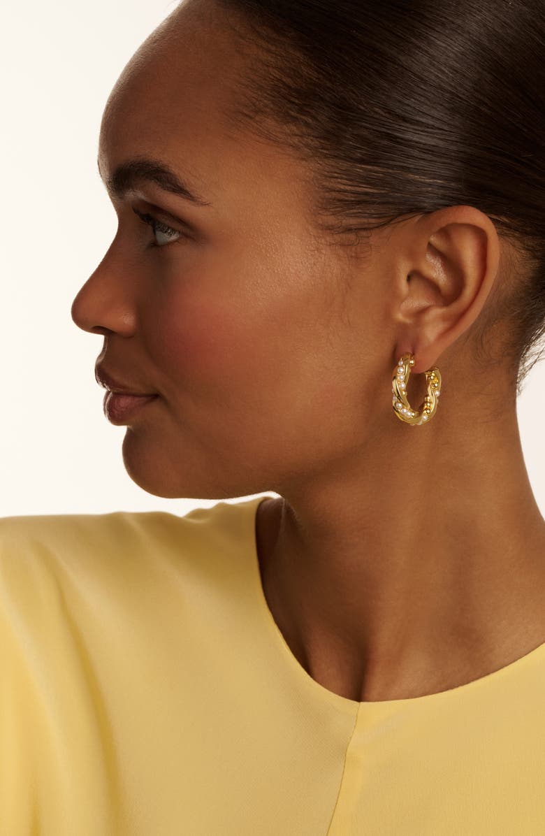 Ted Baker Tiyaa Twisted Faux Pearl Hoop Earrings, Alternate, color, Gold Tone Pearl