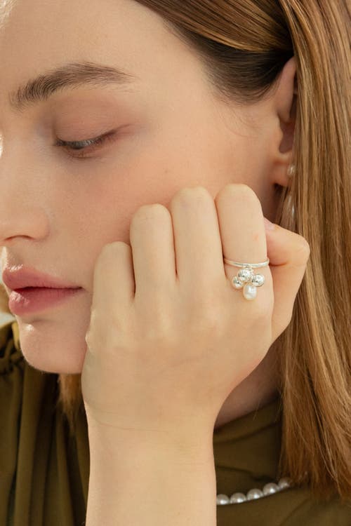 Bearfruit Jewelry Sterling Silver Isabelle Cluster Pearl Adjustable Ring In Silver