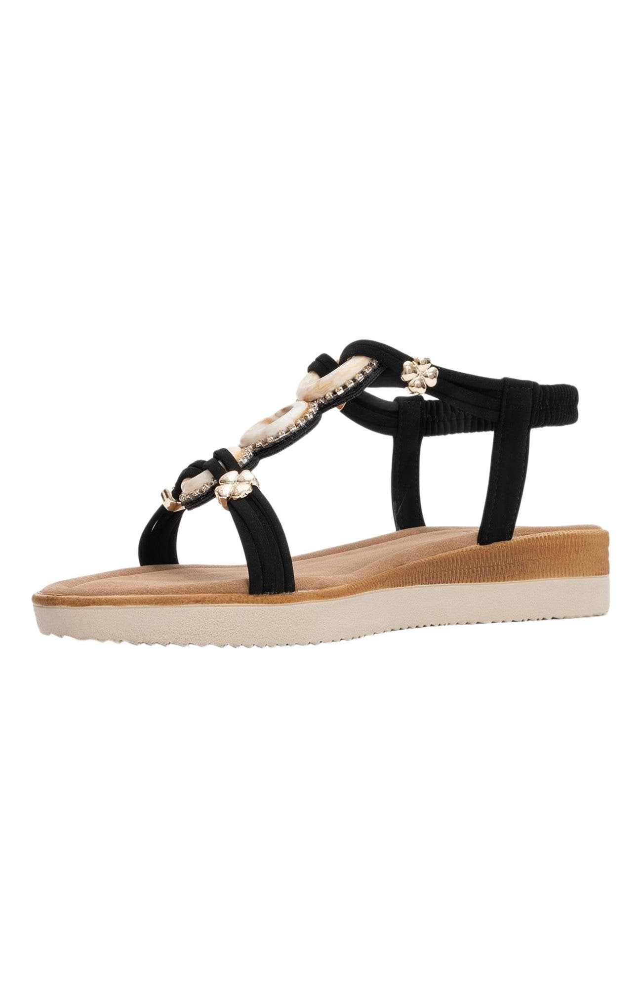 Prologue Shoes JUNES Buckle-Embellished Sandal, Alternate, color, Black Faux Leather