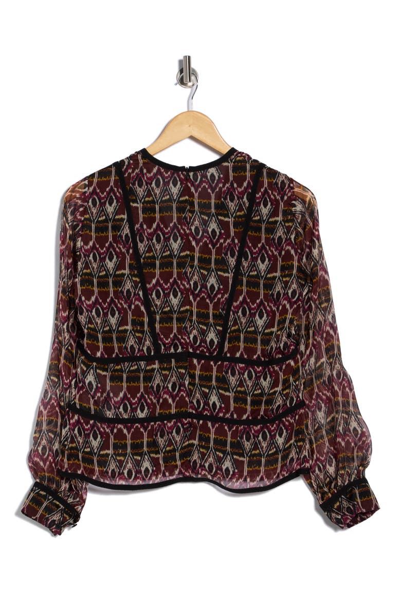 Print Silk Blouse, Alternate, color, BURGUNDY