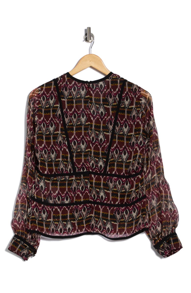 Longchamp Print Silk Blouse, Alternate, color, Burgundy