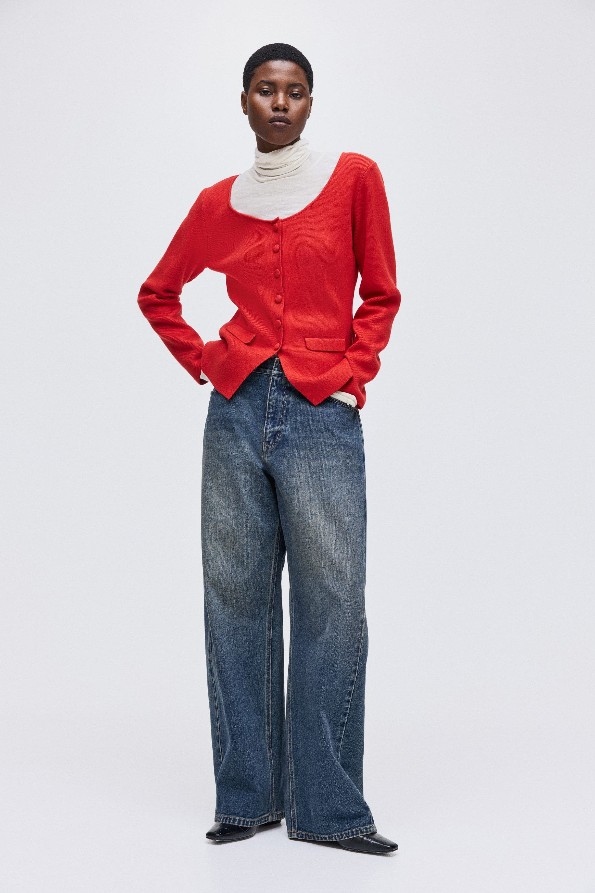 Scoop-neck Rib-knit Cardigan - image 4