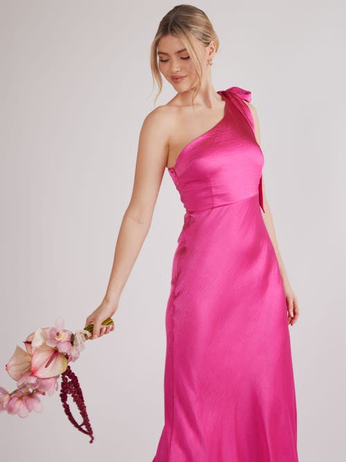 Six Stories Bow One Shoulder Satin Bridesmaid Dress In Pink