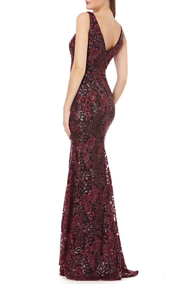 Carmen Marc Valvo Infusion Sequin Floral Gown, Alternate, color, 