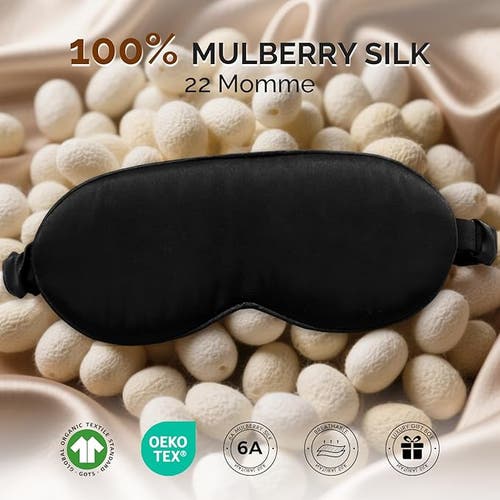 Silksilky 1 Pc 22momme Mulberry Silk 3d Contoured Blackout Eye Mask With Elastic Band In Black