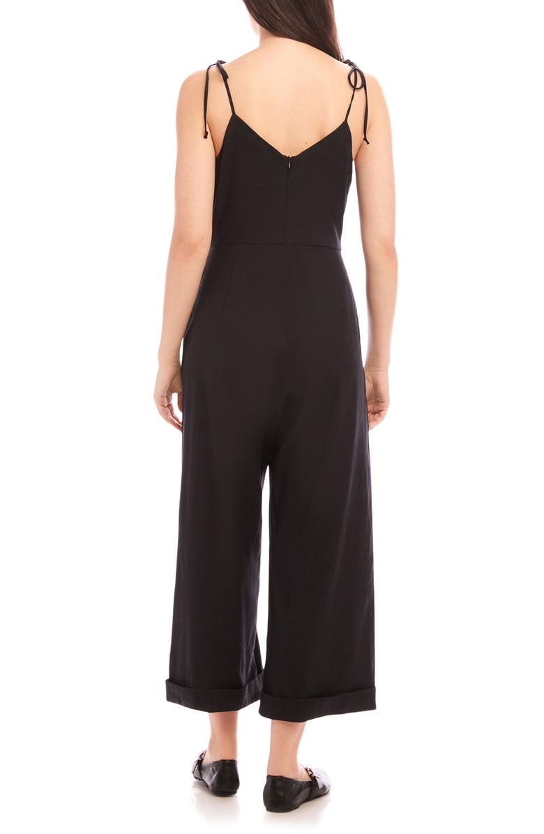 FIFTEEN TWENTY Dana Tie Strap Wide Leg Crop Linen Blend Jumpsuit, Alternate, color, Black