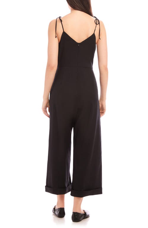 FIFTEEN TWENTY FIFTEEN TWENTY DANA TIE STRAP WIDE LEG CROP LINEN BLEND JUMPSUIT