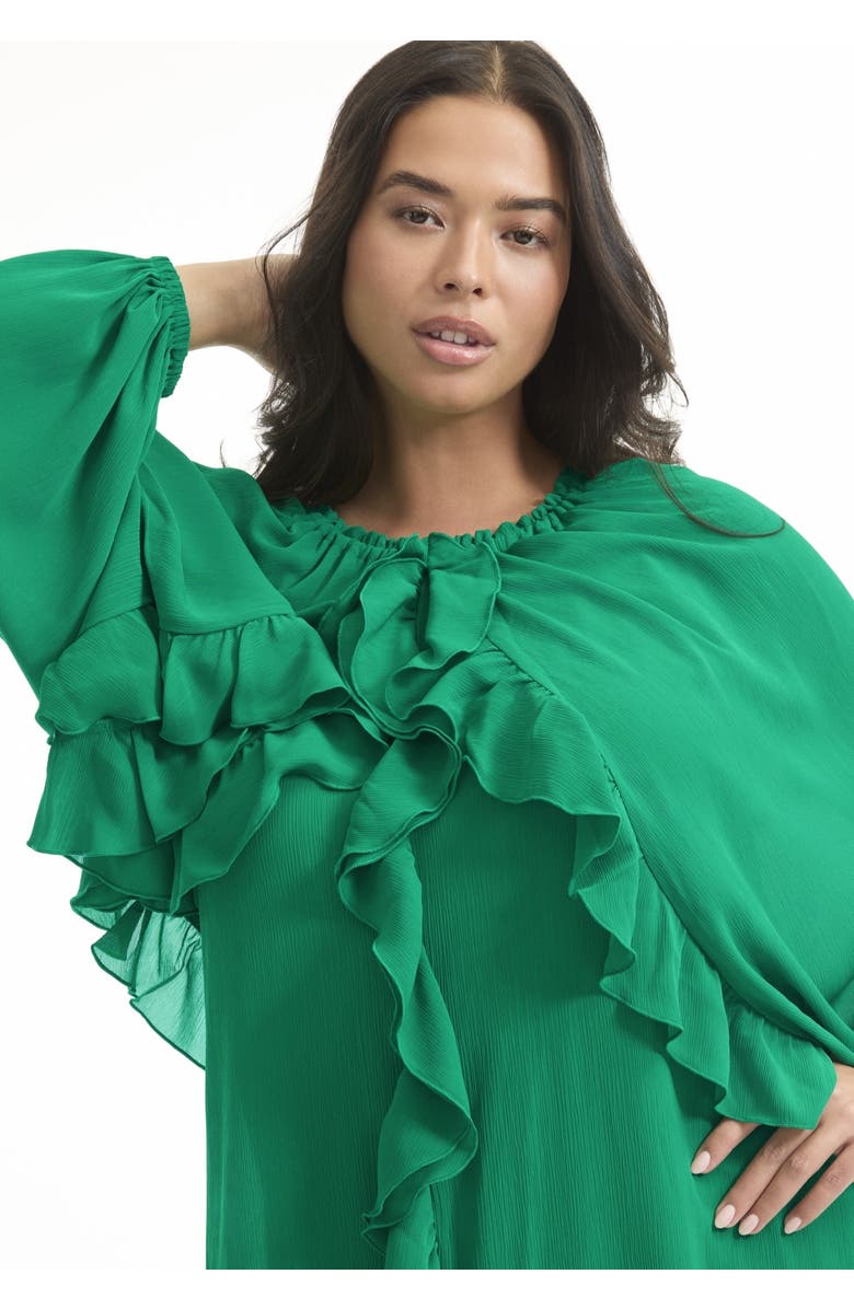 June + Vie Ruffled Chiffon Cape Maxi Dress, Alternate, color, Pine Green
