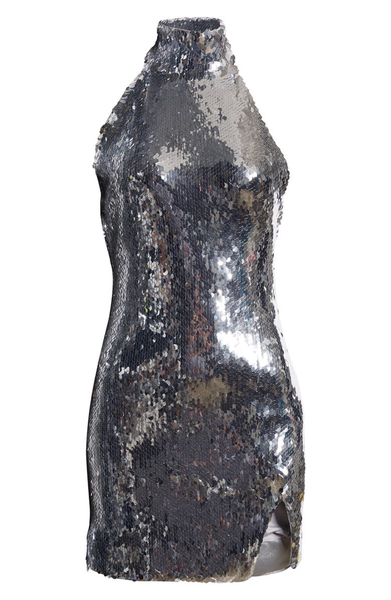 Balmain Paillette Halter Minidress, Alternate, color, Silver