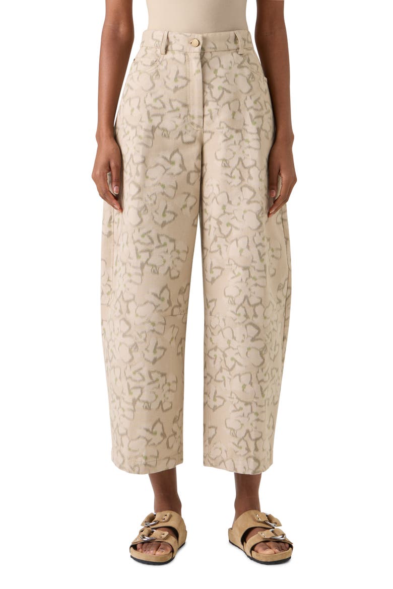 Ikat Floral Cotton Blend Canvas Barrel Leg Crop Pants, Main, color, BEIGE-OLIVE