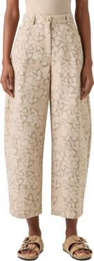 Akris punto Ikat Floral Cotton Blend Canvas Barrel Leg Crop Pants