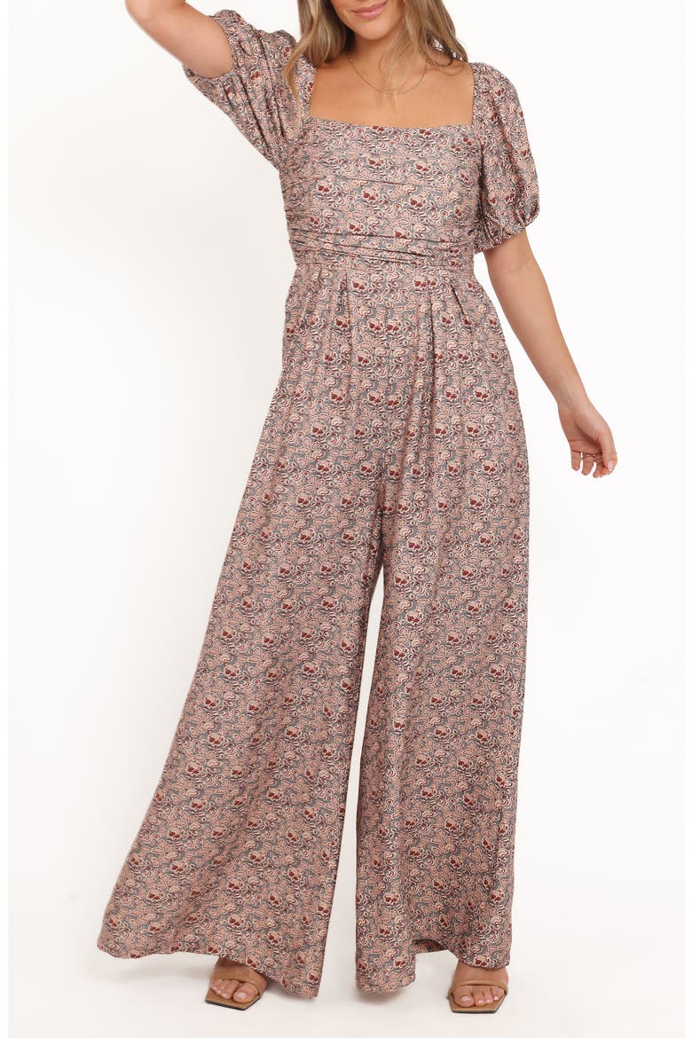 Jayda Puff Sleeve Wide Leg Jumpsuit, Main, color, GREY FLORAL