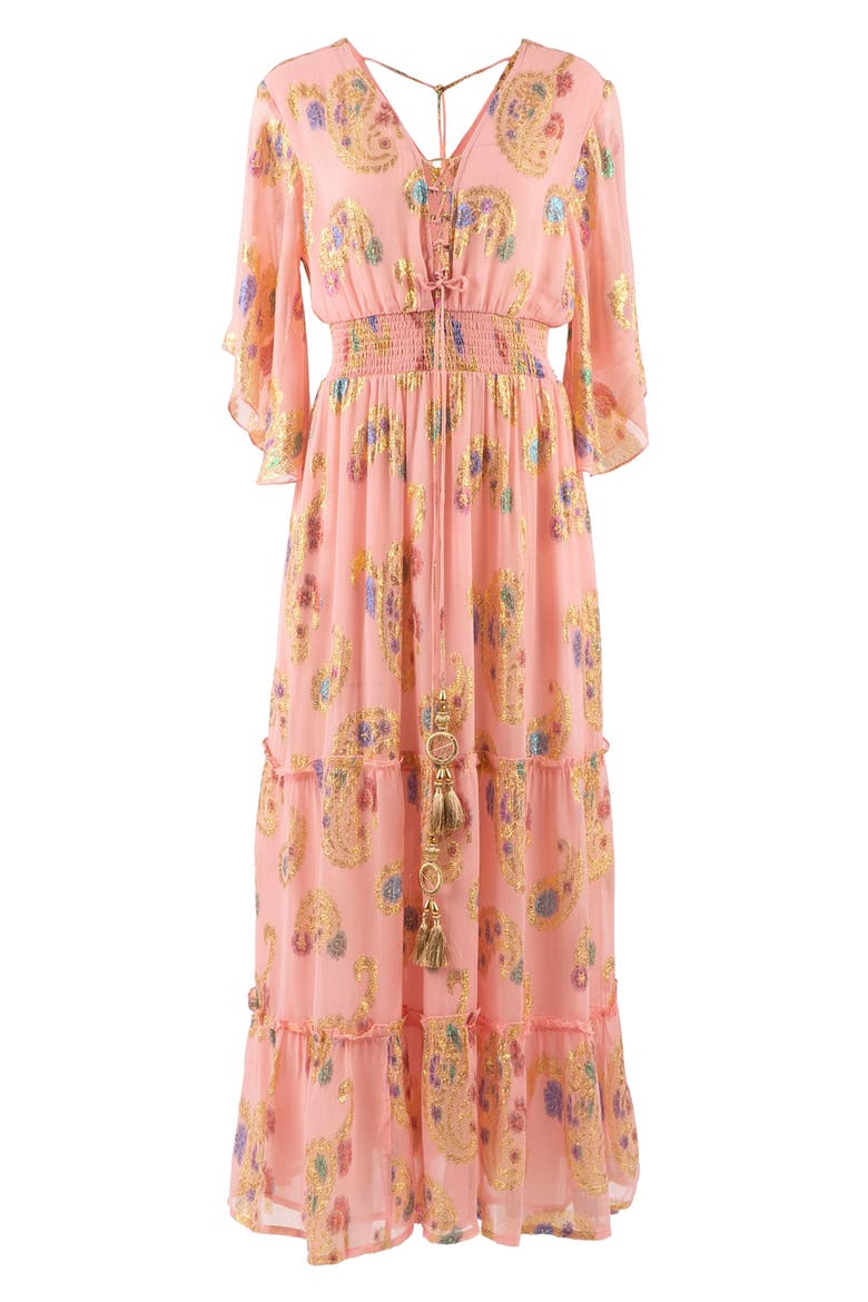 Devina Metallic Embroidery Georgette Maxi Dress, Main, color, PINK