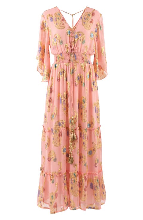 Devina Metallic Embroidery Georgette Maxi Dress