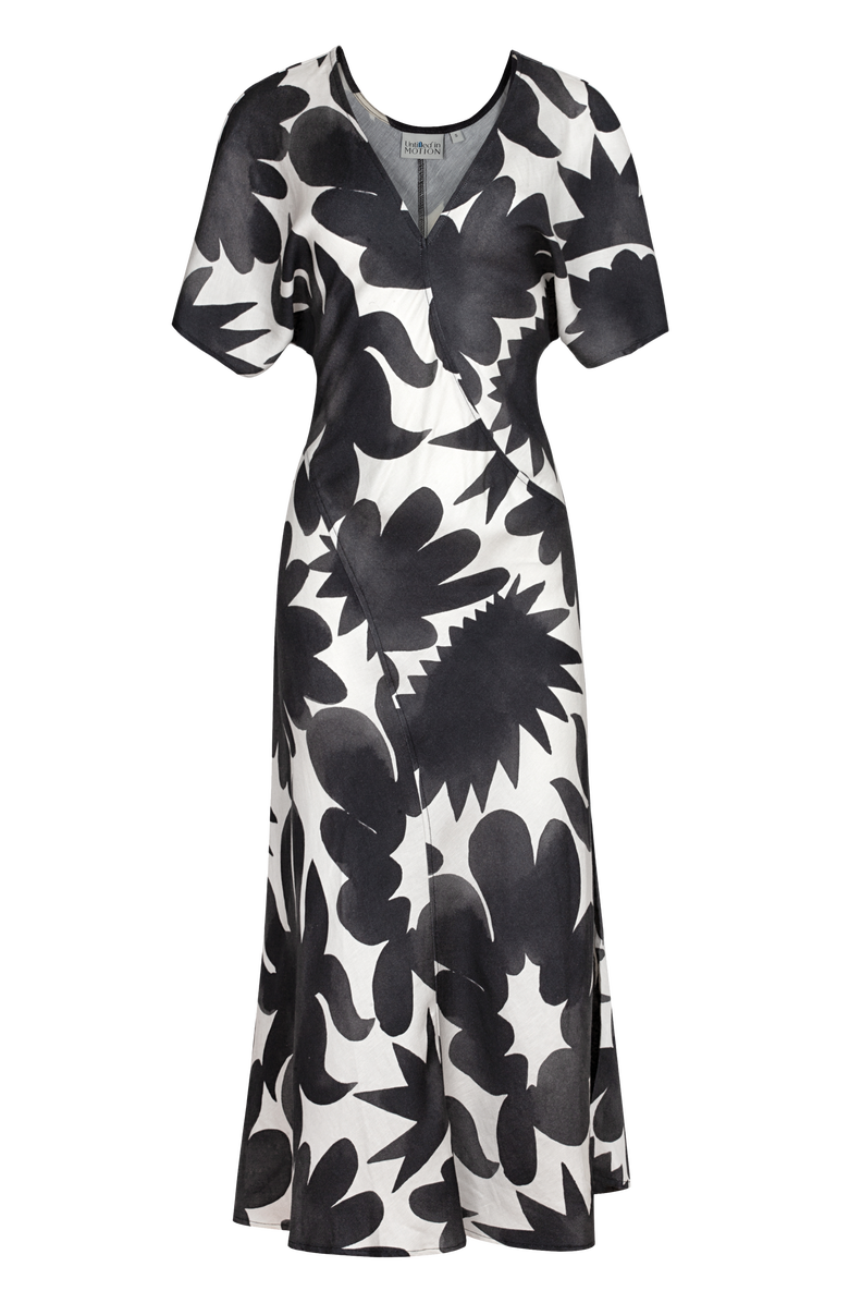 Untitled in Motion Zena Printed V-Neck Midi Dress, Main, color, Facula Black