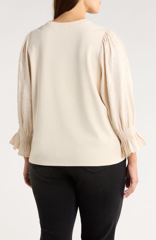 Wit & Wisdom Mixed Media Smocked Sleeve Top In Neutral