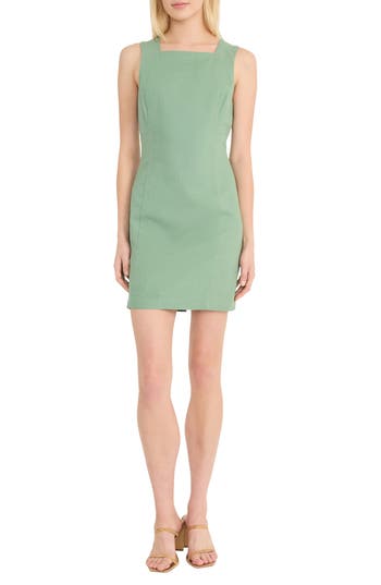 Donna Morgan Square Neck Sleeveless Minidress In Hedge Green