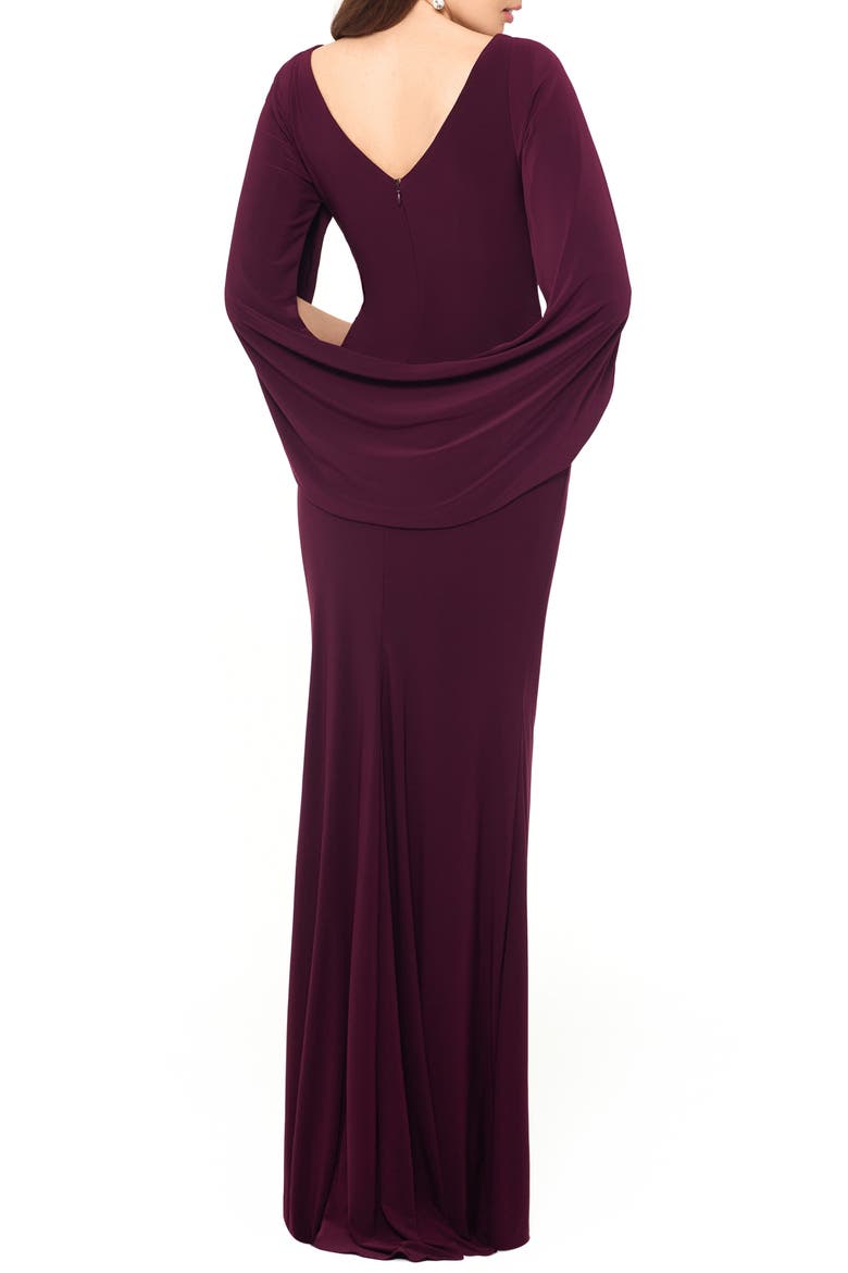 Cape Long Sleeve Trumpet Gown, Alternate, color, WINE