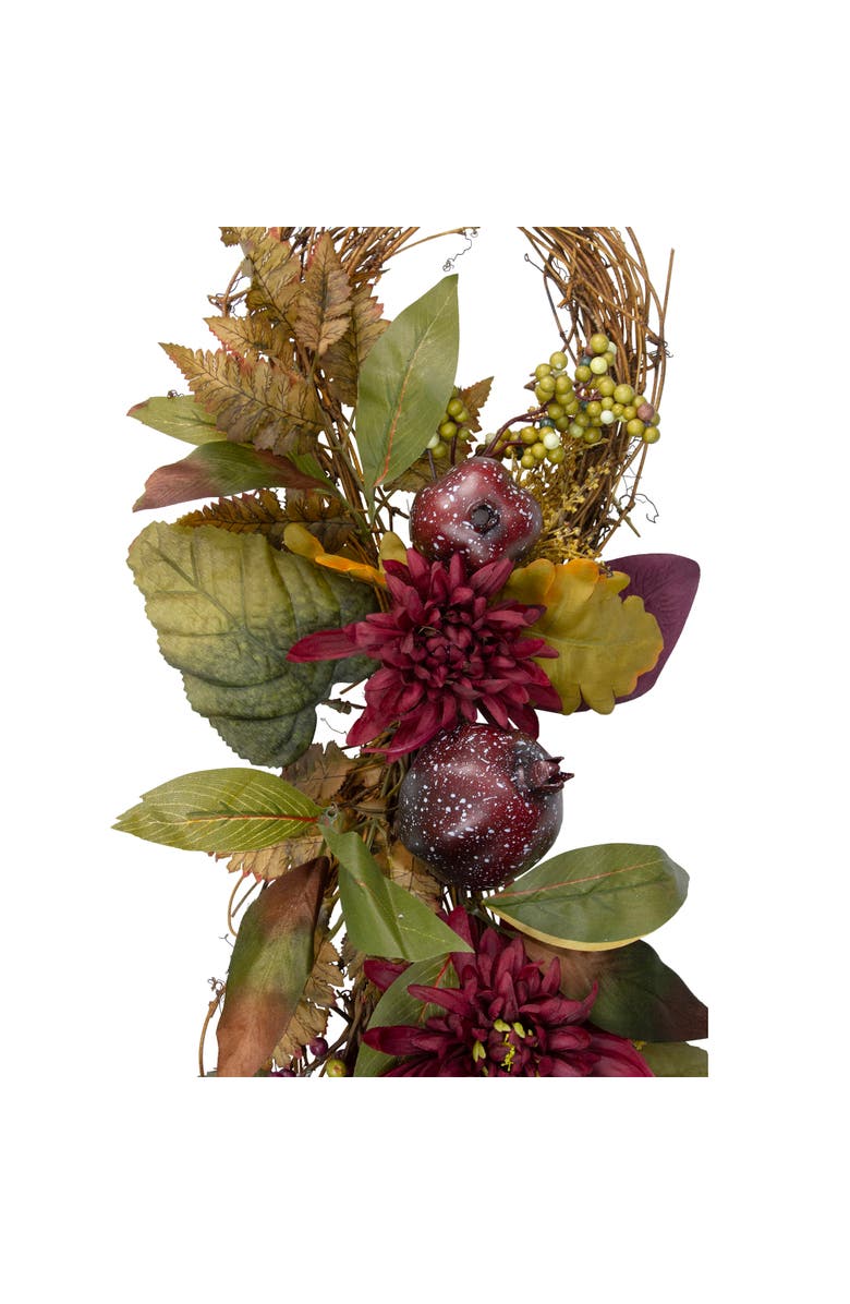 Northlight Mums and Pomegranate Fall Harvest Grapevine Twig Teardrop Swag - 28", Alternate, color, Red