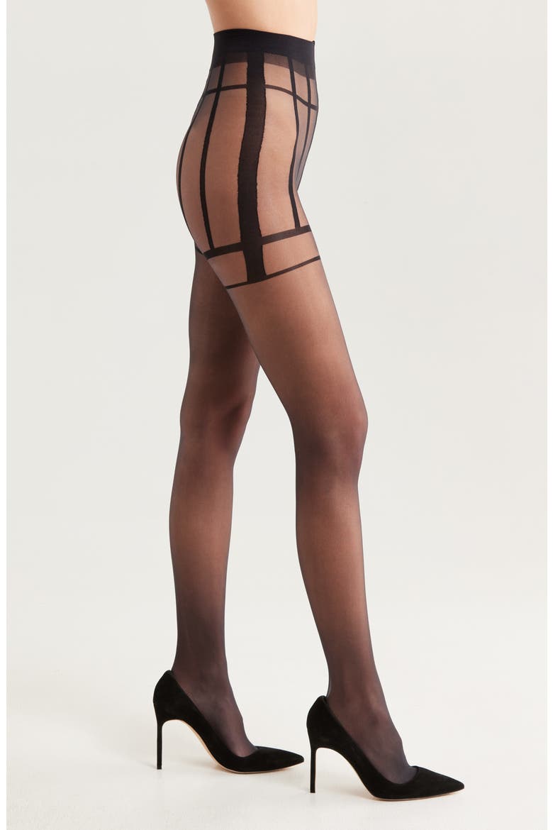 Sheer Corset Stripe Tights, Alternate, color, BLACK