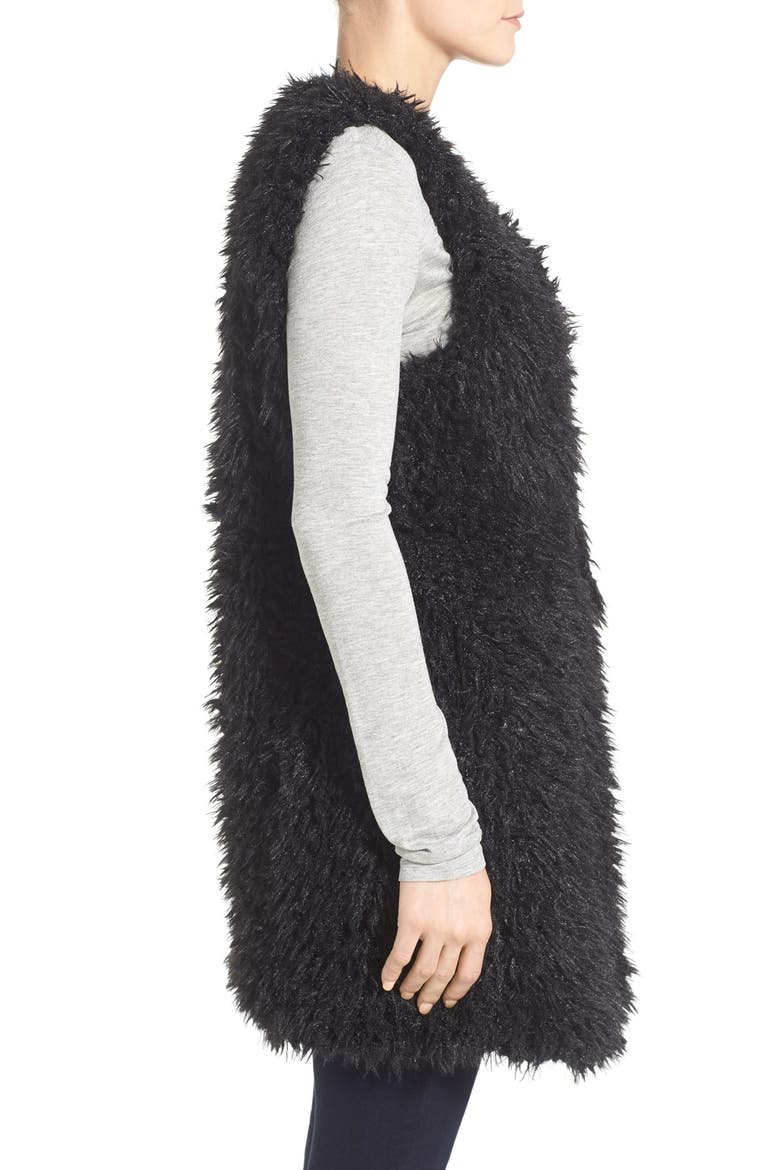 Faux Fur Long Vest, Alternate, color, RICH BLACK