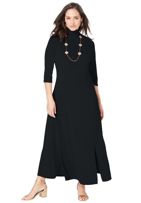 Mockneck Slit Maxi Dress (Plus Available)