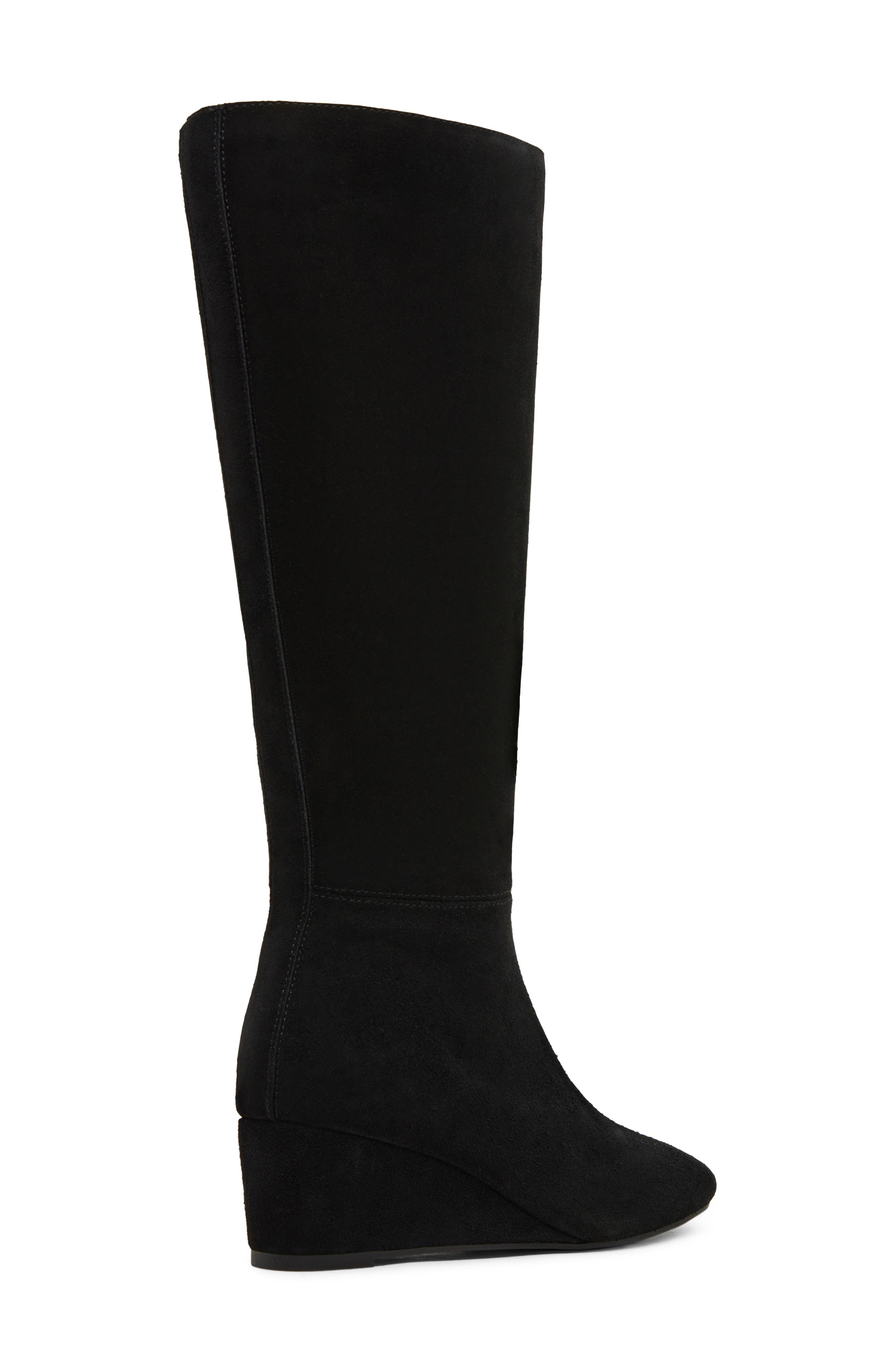 Bertha Waterproof Leather Knee High Wedge Boot, Alternate, color, BLACK SUEDE
