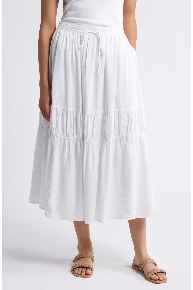 Tiered Linen Blend Midi Skirt, Main, color, WHITE
