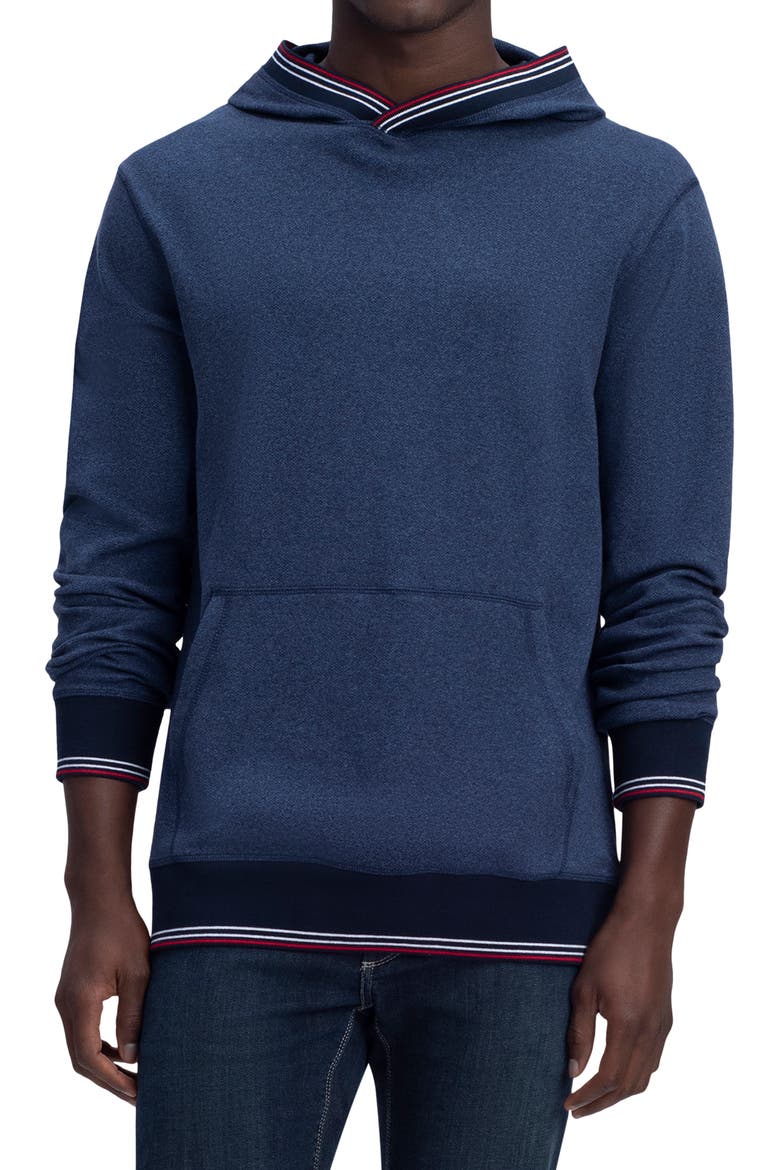 Stripe Trim Cotton Hoodie, Main, color, DENIM