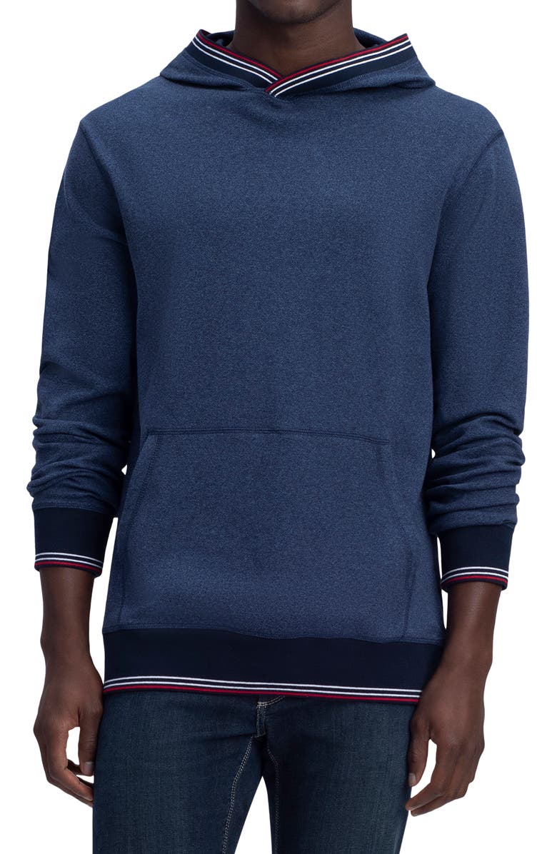 Bugatchi Stripe Trim Cotton Hoodie, Main, color, Denim