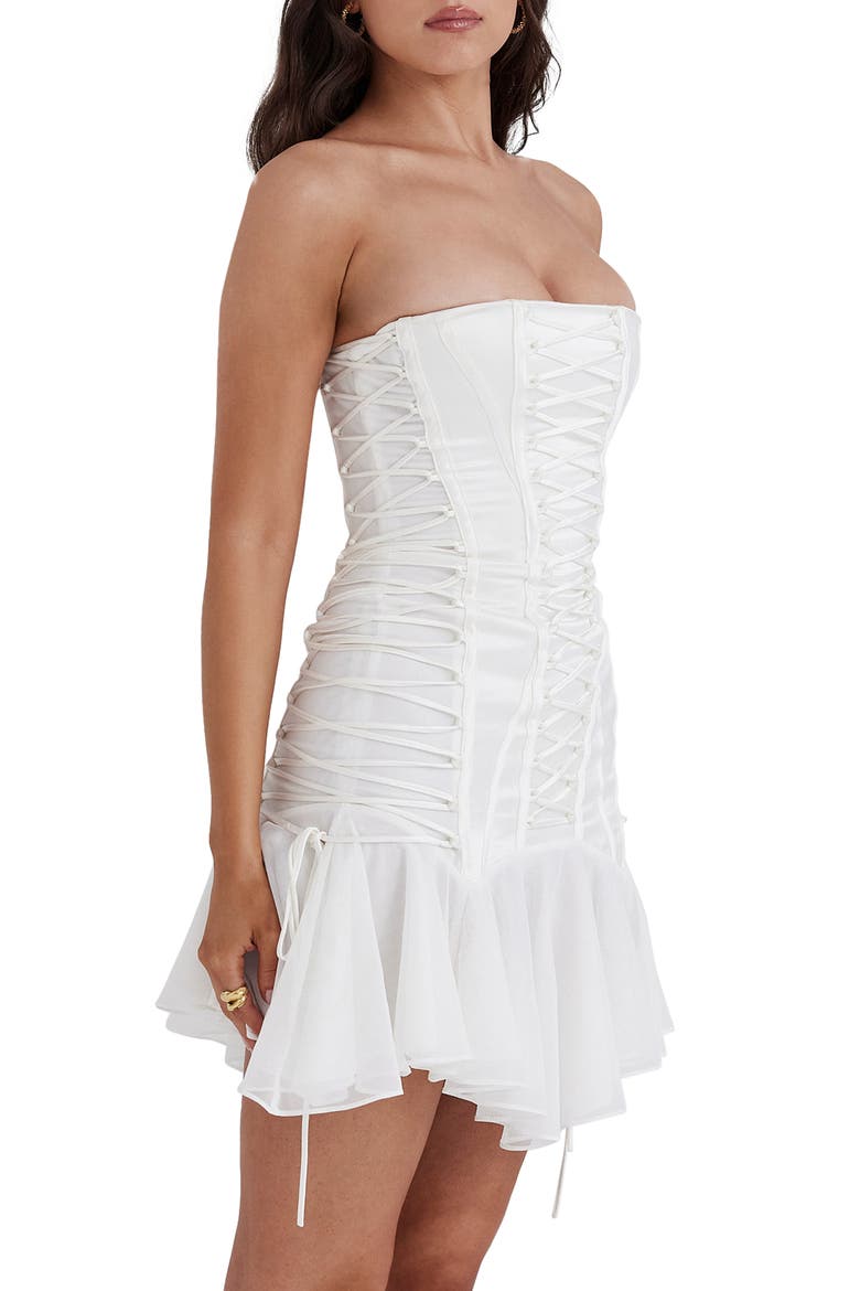 Sirena Strapless Ruffle Minidress, Alternate, color, WHITE