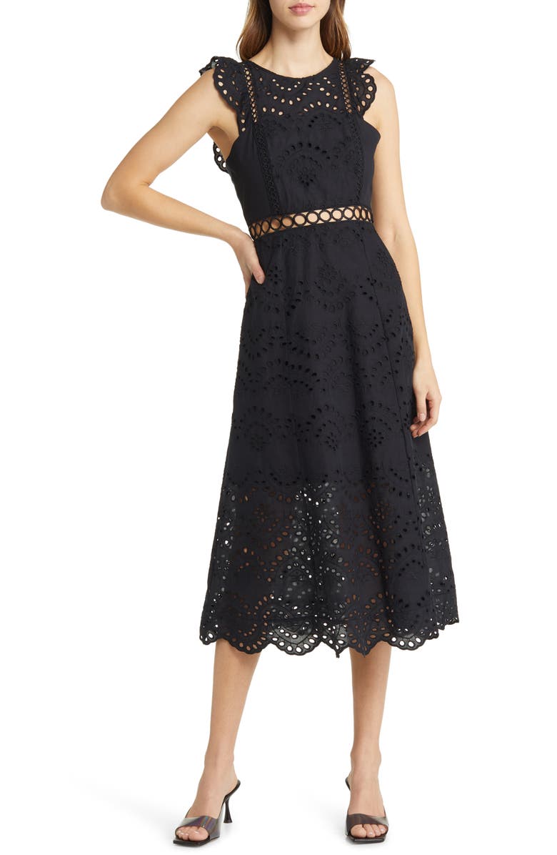 Sam Edelman Paisley Eyelet Cotton Midi Dress, Main, color,