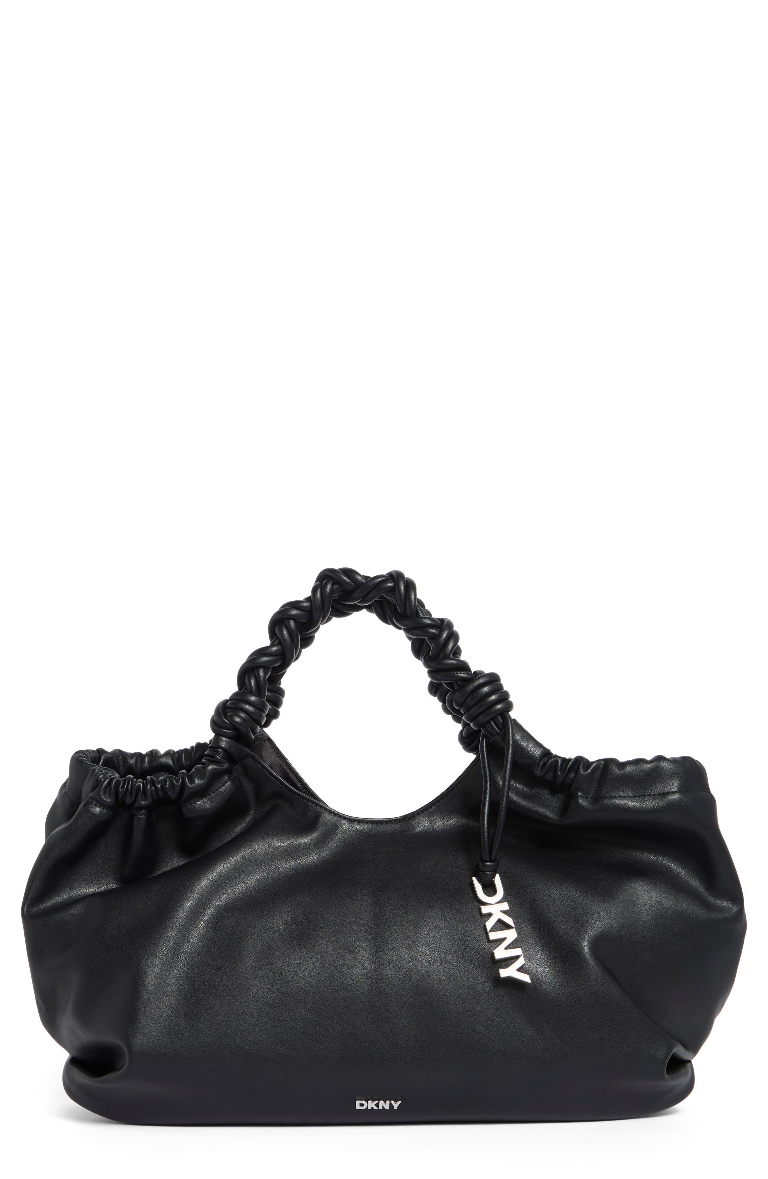 DKNY Pia Faux Leather Tote, Main, color, Black/ Silver