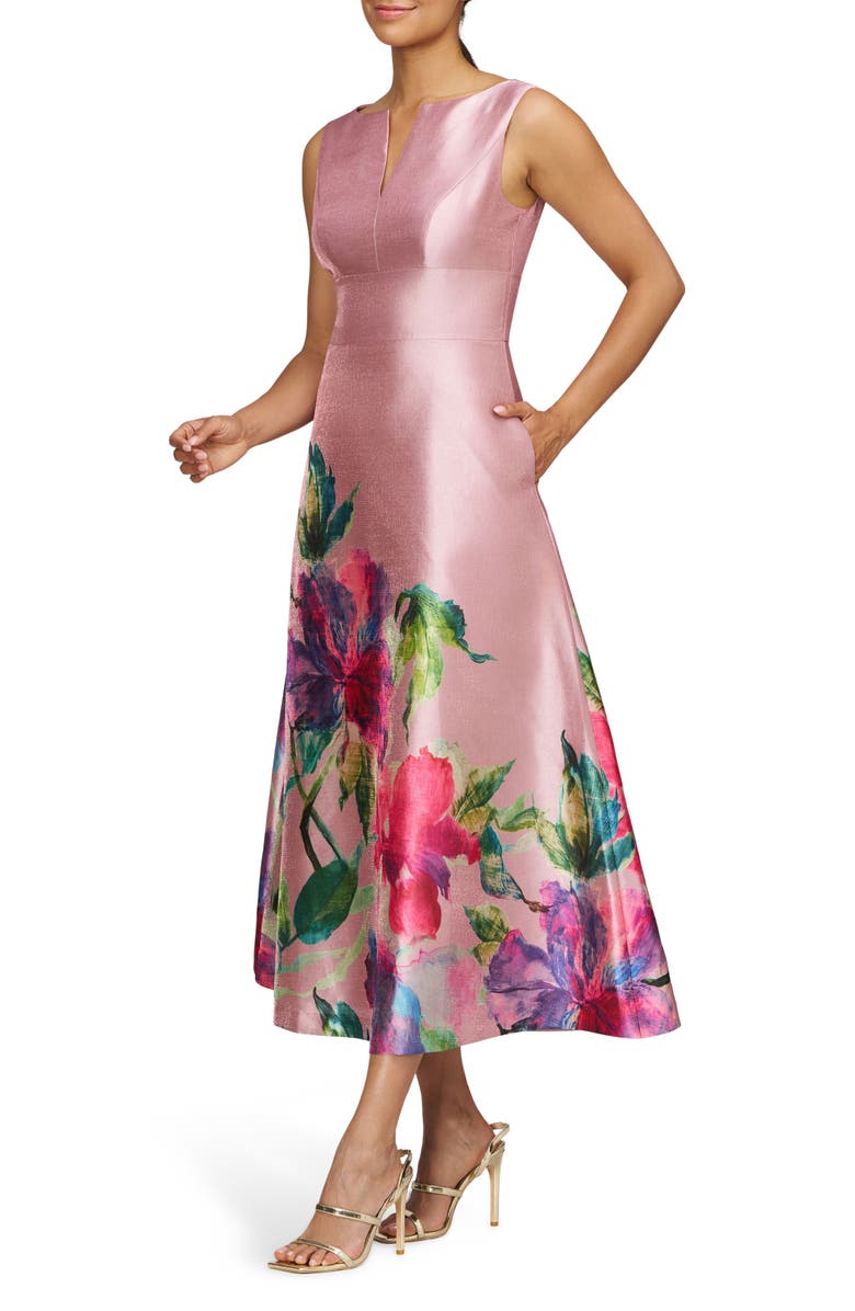 Kay Unger Marlene Placed Floral Print Sleeveless Cocktail Dress, Alternate, color, Woodrose Multi